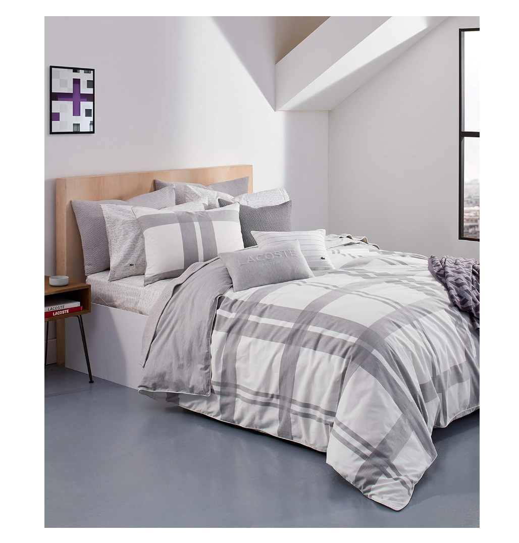 Lacoste Baseline Comforter Set, Full/Queen, Micro Chip/White