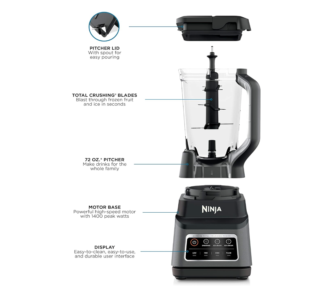 Ninja BN701C, Professional Plus Blender with 72oz Pitcher and Auto-iQ Presets, Black/Grey, 1400W (Canadian Version)