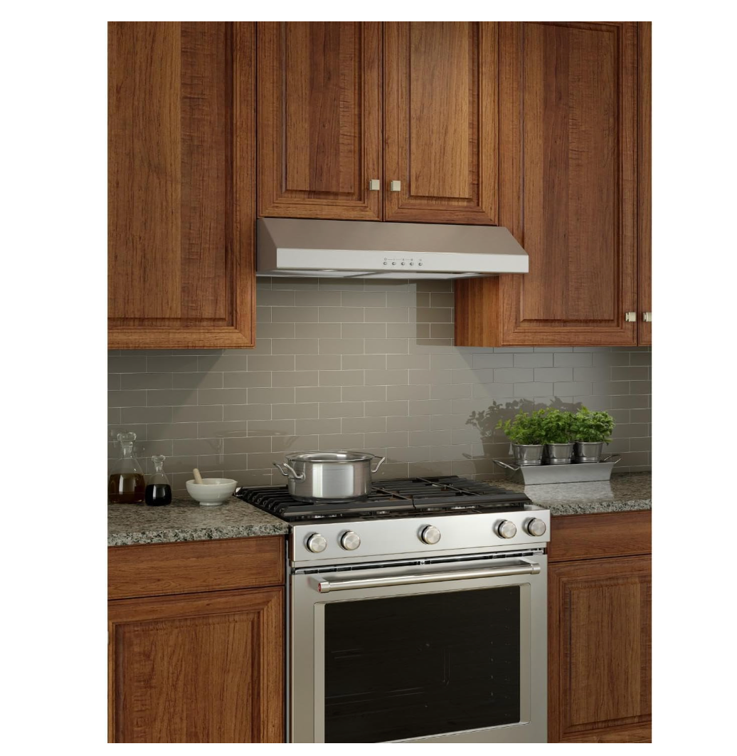 Broan-NuTone BCSQ130SS Three-Speed Glacier Under-Cabinet Range Hood with LED Lights ADA Capable, 1.5 Sones, 375 Max Blower CFM, 30-Inch, Stainless Steel
