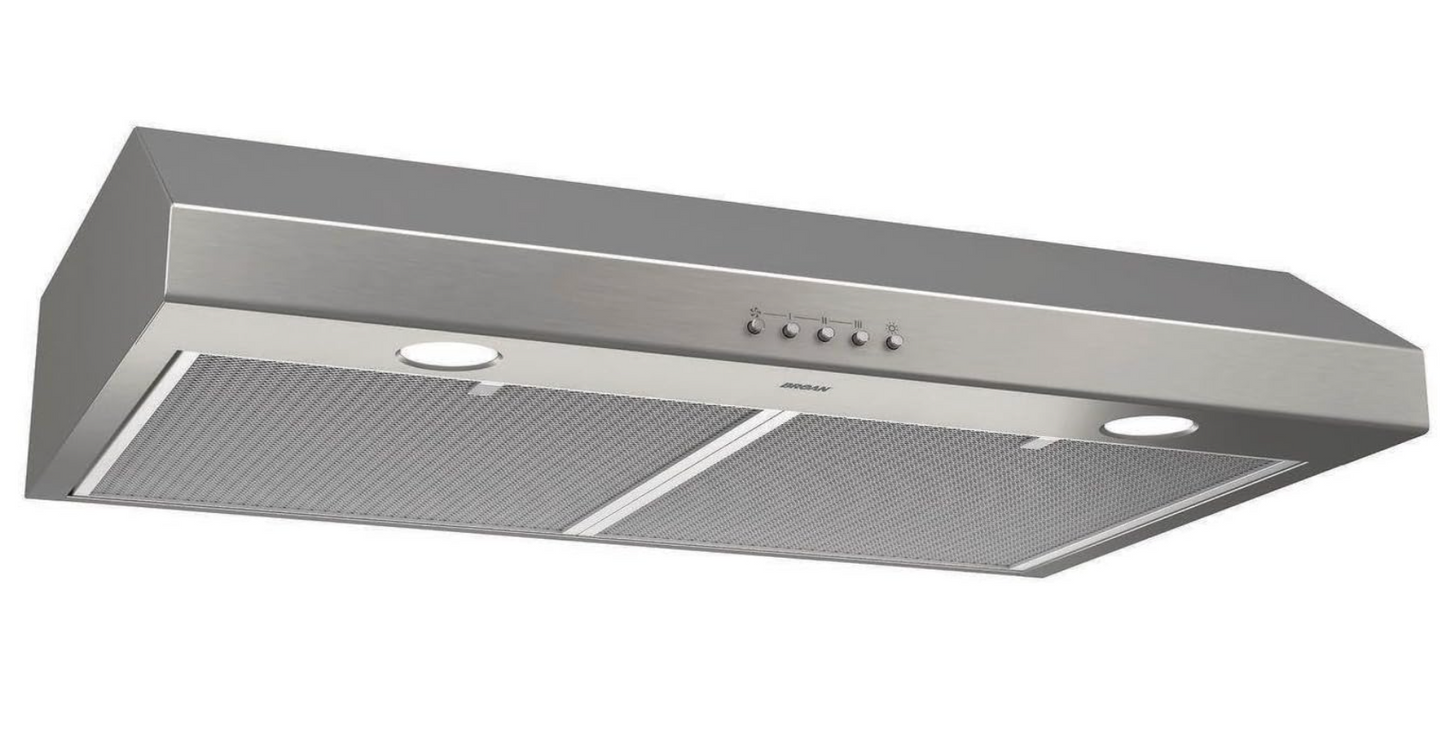 Broan-NuTone BCSQ130SS Three-Speed Glacier Under-Cabinet Range Hood with LED Lights ADA Capable, 1.5 Sones, 375 Max Blower CFM, 30-Inch, Stainless Steel
