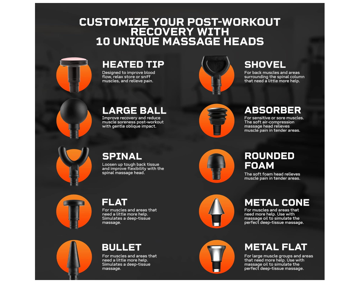 LifePro Sonic LX Professional Massage Gun - Percussion Massager with Heat, 9 Speeds and 10 Attachments for Neck, Back, and Deep Tissue Muscle Massage for Athletes