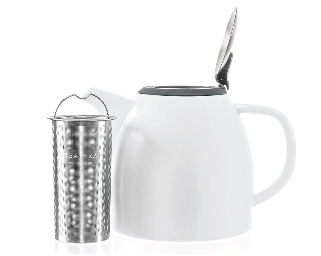 Tealyra - Drago Ceramic Teapot White - 37oz (4-6 cups) - Large Stylish Teapot with Stainless Steel Lid Extra-Fine Infuser To Brew Loose Leaf Tea - Leed-Free - 1100ml