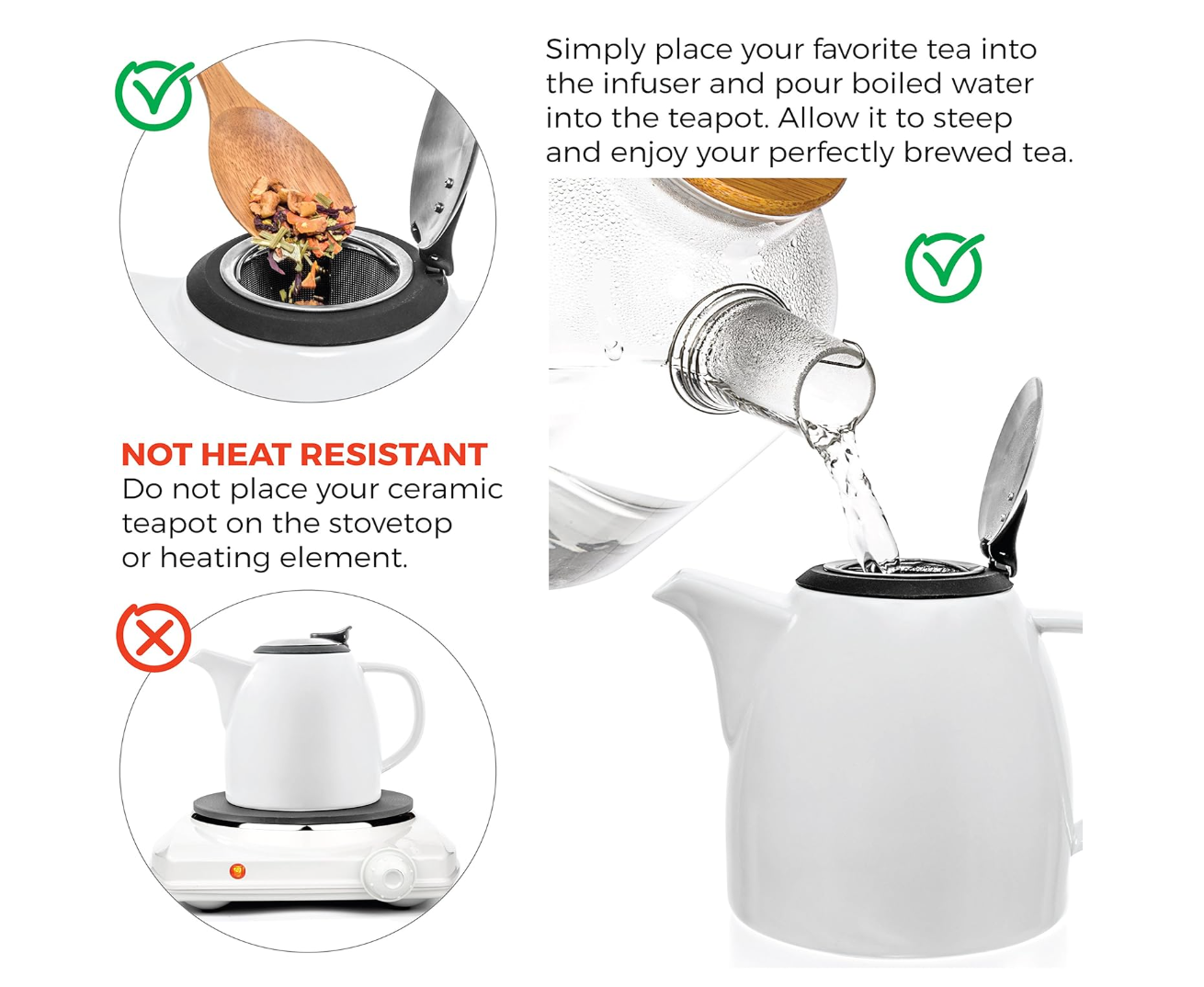 Tealyra - Drago Ceramic Teapot White - 37oz (4-6 cups) - Large Stylish Teapot with Stainless Steel Lid Extra-Fine Infuser To Brew Loose Leaf Tea - Leed-Free - 1100ml