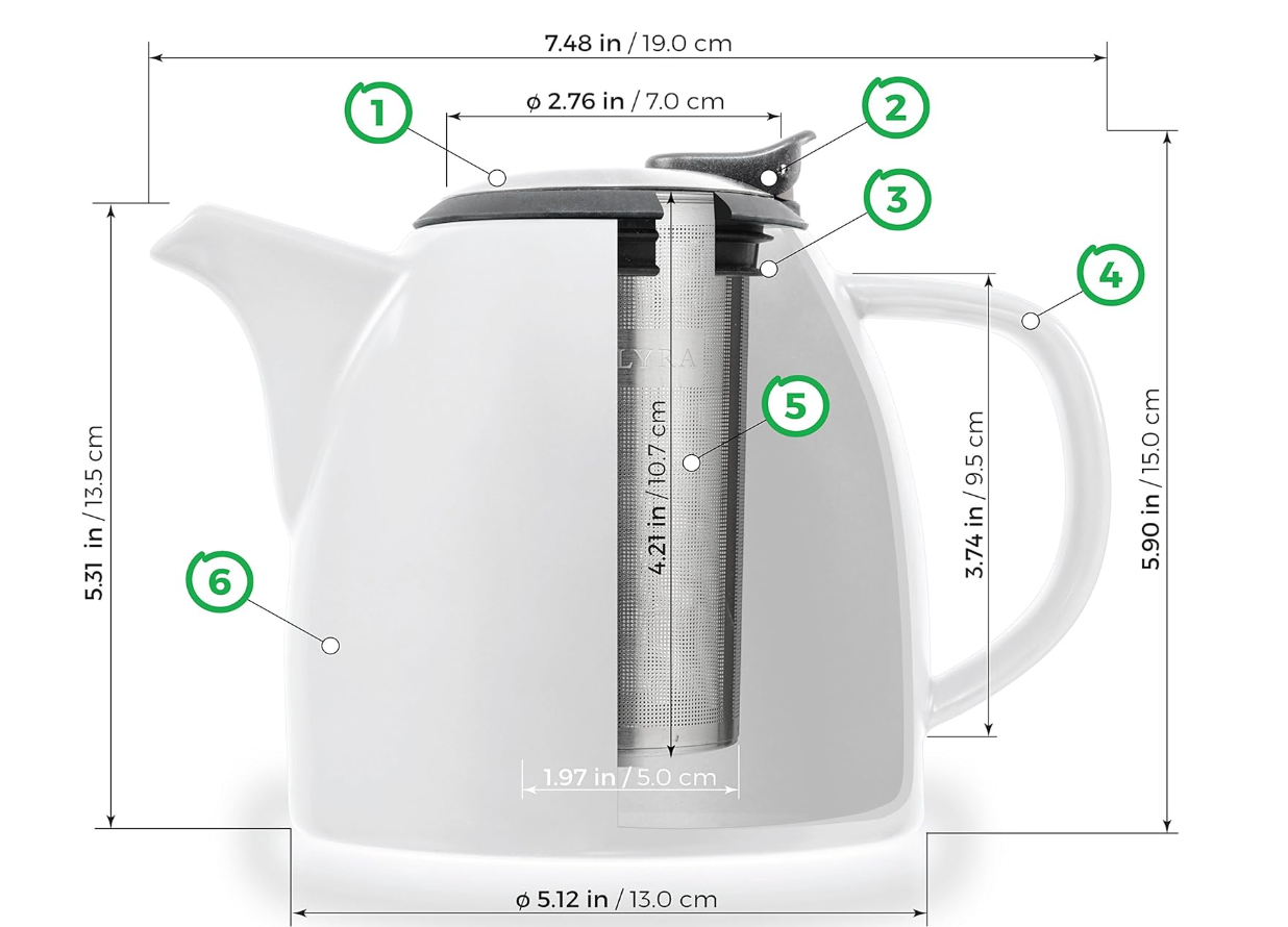 Tealyra - Drago Ceramic Teapot White - 37oz (4-6 cups) - Large Stylish Teapot with Stainless Steel Lid Extra-Fine Infuser To Brew Loose Leaf Tea - Leed-Free - 1100ml