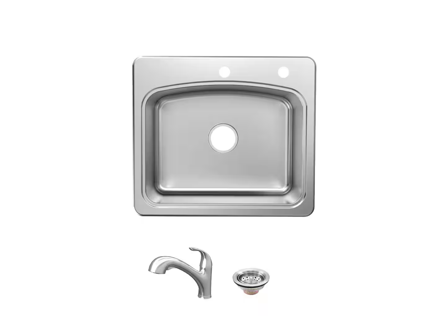 25 in. Drop-In Single Bowl 20 Gauge Stainless Steel Kitchen Sink with Pull-Out Faucet