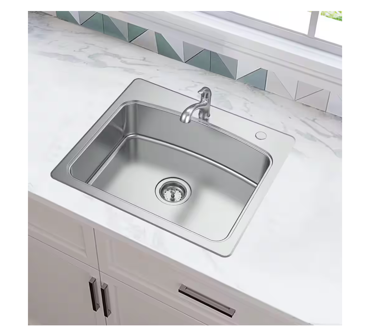 25 in. Drop-In Single Bowl 20 Gauge Stainless Steel Kitchen Sink with Pull-Out Faucet