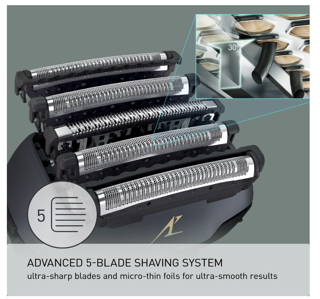 Panasonic Arc5 wet/Dry Electric Shaver & Trimmer for Men, 16-D Flexible Pivoting Head & Auto Cleaning & Charging System, ES-LV97-K, Black