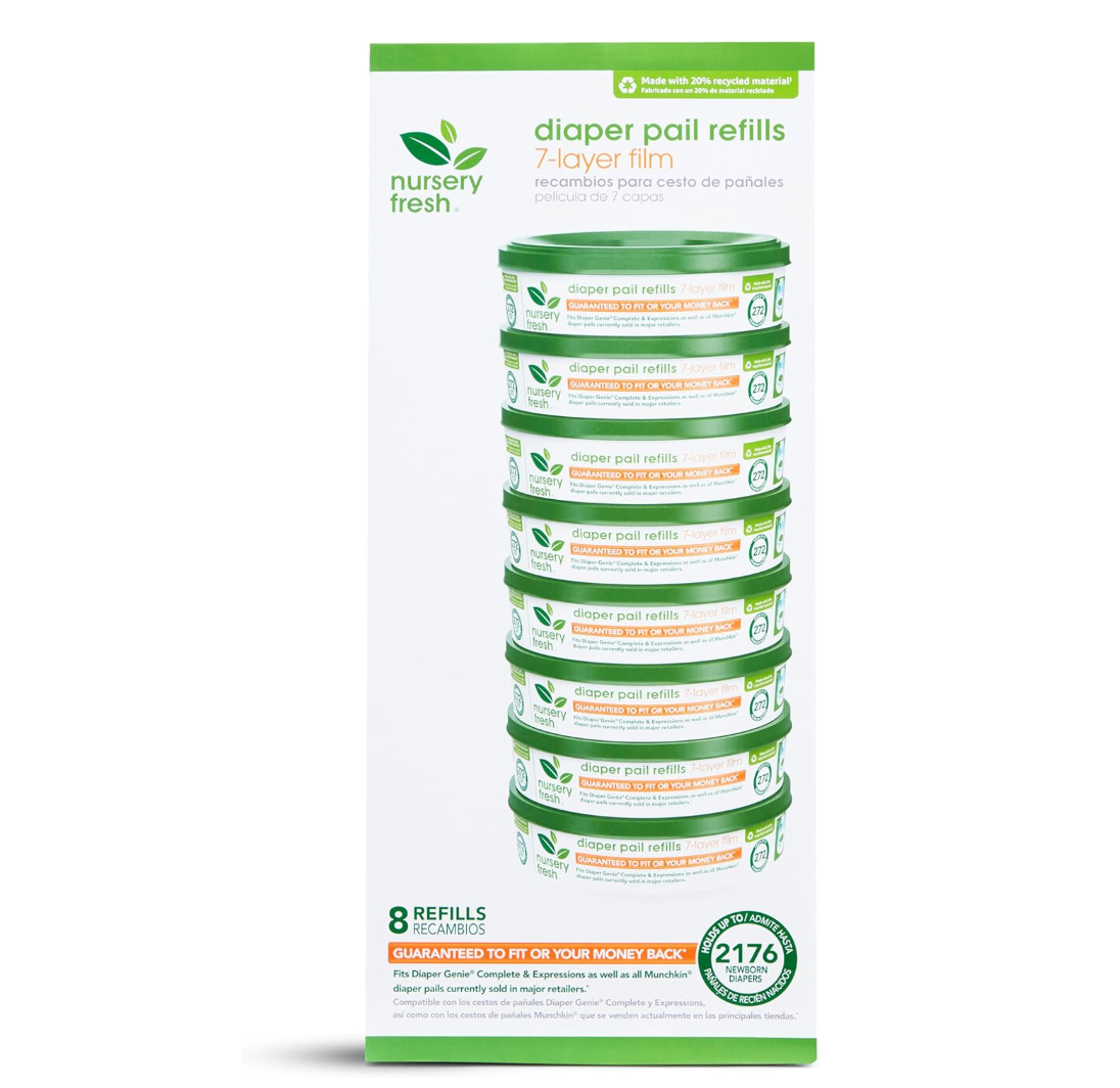 Nursery Fresh Refill for Diaper Genie and Munchkin Diaper Pails, 2,176 Count, 8 Pack