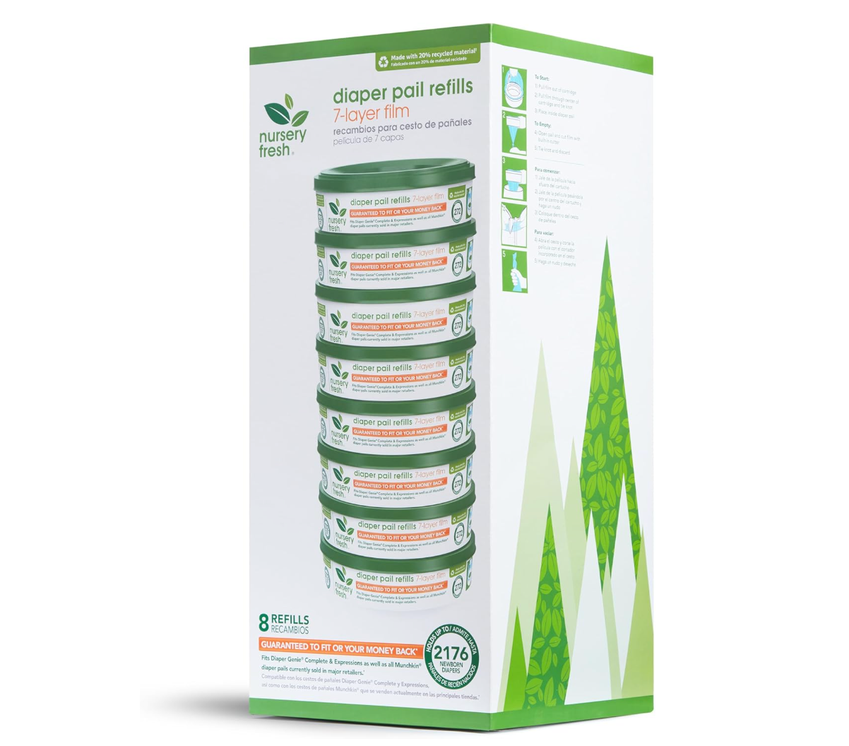 Nursery Fresh Refill for Diaper Genie and Munchkin Diaper Pails, 2,176 Count, 8 Pack