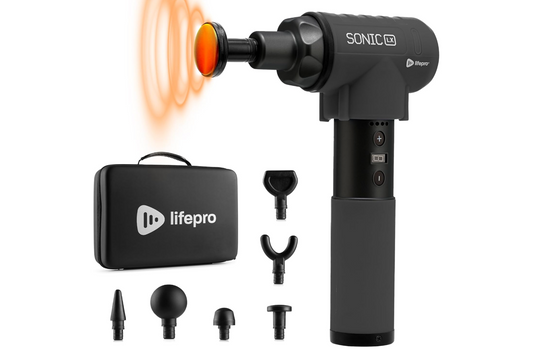 LifePro Sonic LX Professional Massage Gun - Percussion Massager with Heat, 9 Speeds and 10 Attachments for Neck, Back, and Deep Tissue Muscle Massage for Athletes