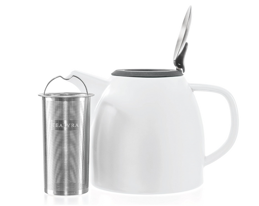Tealyra - Drago Ceramic Teapot White - 37oz (4-6 cups) - Large Stylish Teapot with Stainless Steel Lid Extra-Fine Infuser To Brew Loose Leaf Tea - Leed-Free - 1100ml