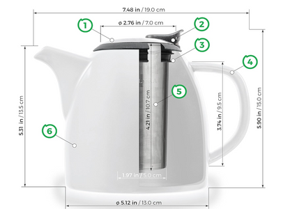 Tealyra - Drago Ceramic Teapot White - 37oz (4-6 cups) - Large Stylish Teapot with Stainless Steel Lid Extra-Fine Infuser To Brew Loose Leaf Tea - Leed-Free - 1100ml