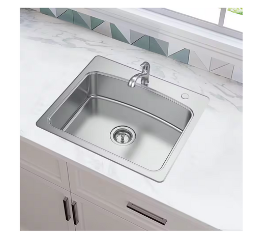 25 in. Drop-In Single Bowl 20 Gauge Stainless Steel Kitchen Sink with Pull-Out Faucet
